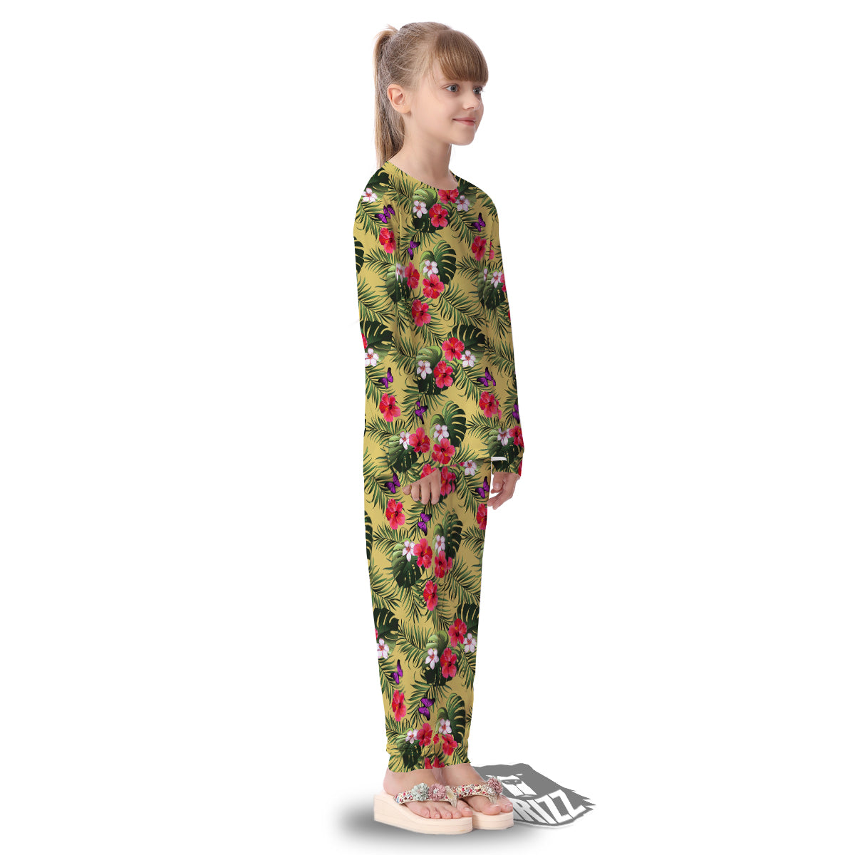 Flowers Hawaii Tropical Print Pattern Kid's Pajamas-grizzshop