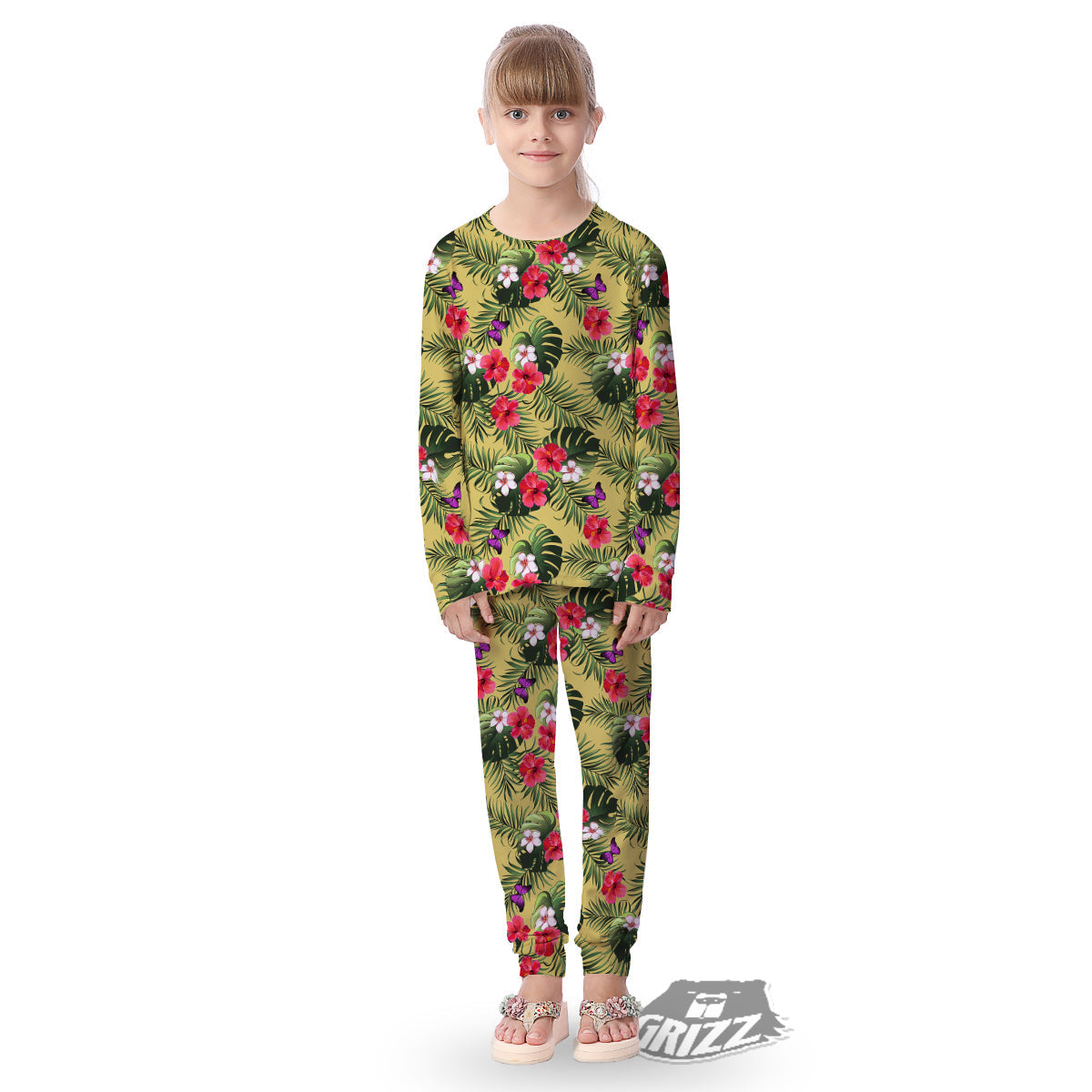 Flowers Hawaii Tropical Print Pattern Kid's Pajamas-grizzshop