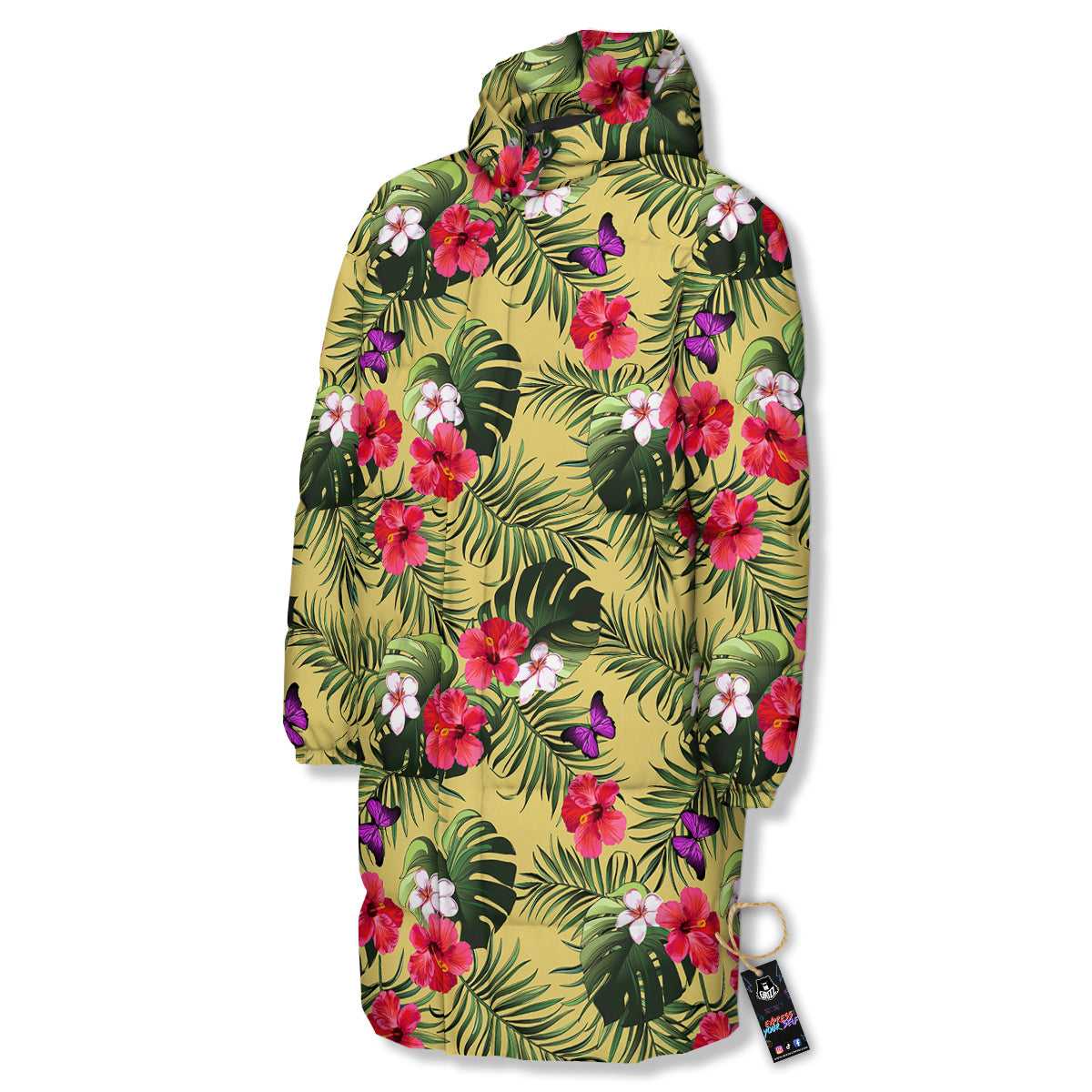 Flowers Hawaii Tropical Print Pattern Long Down Jacket-grizzshop