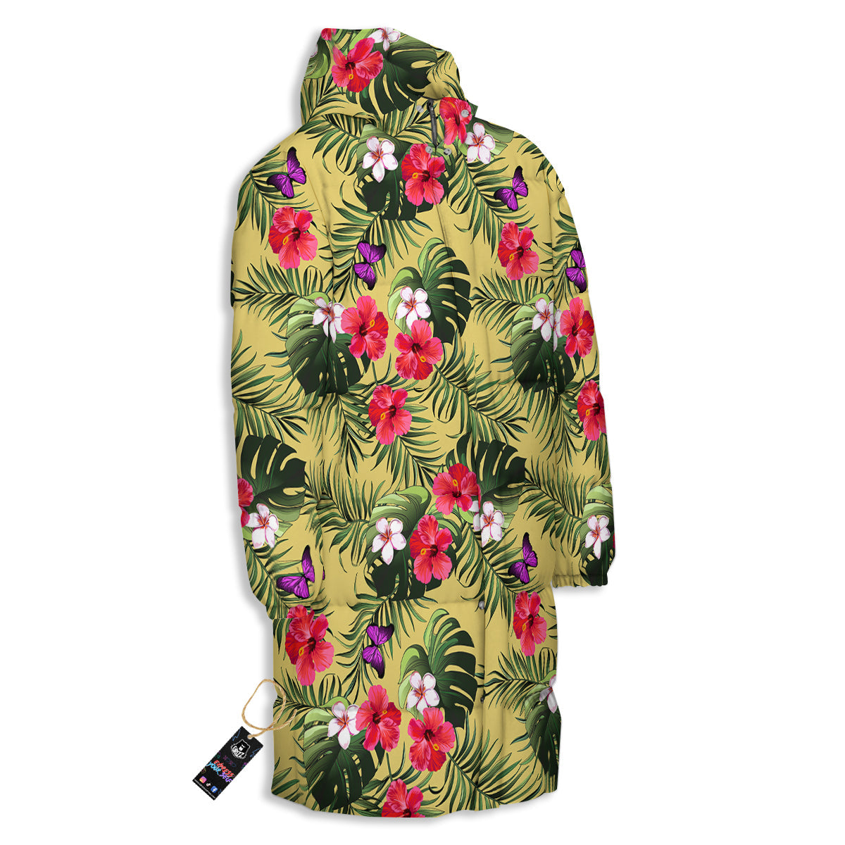 Flowers Hawaii Tropical Print Pattern Long Down Jacket-grizzshop