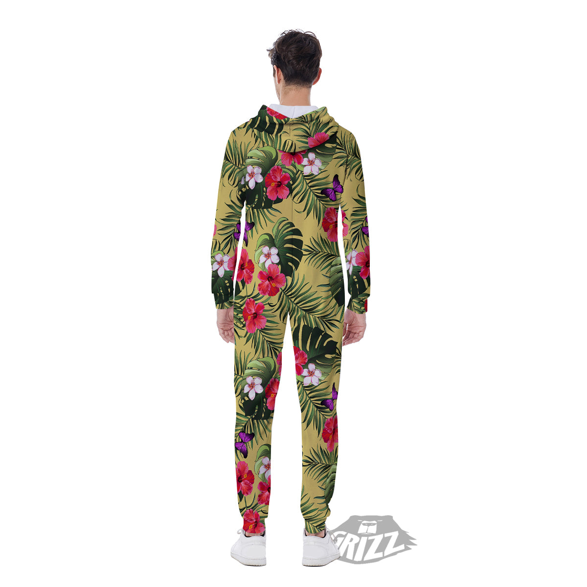 Flowers Hawaii Tropical Print Pattern Men's Jumpsuit-grizzshop