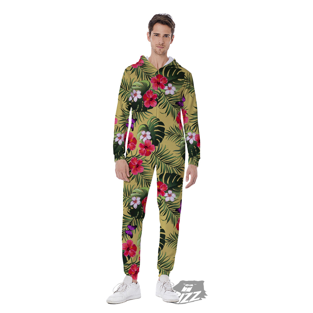 Flowers Hawaii Tropical Print Pattern Men's Jumpsuit-grizzshop