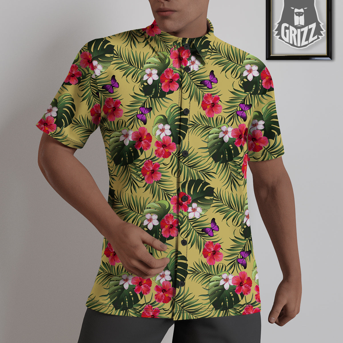 Flowers Hawaii Tropical Print Pattern Untucked Shirts-grizzshop