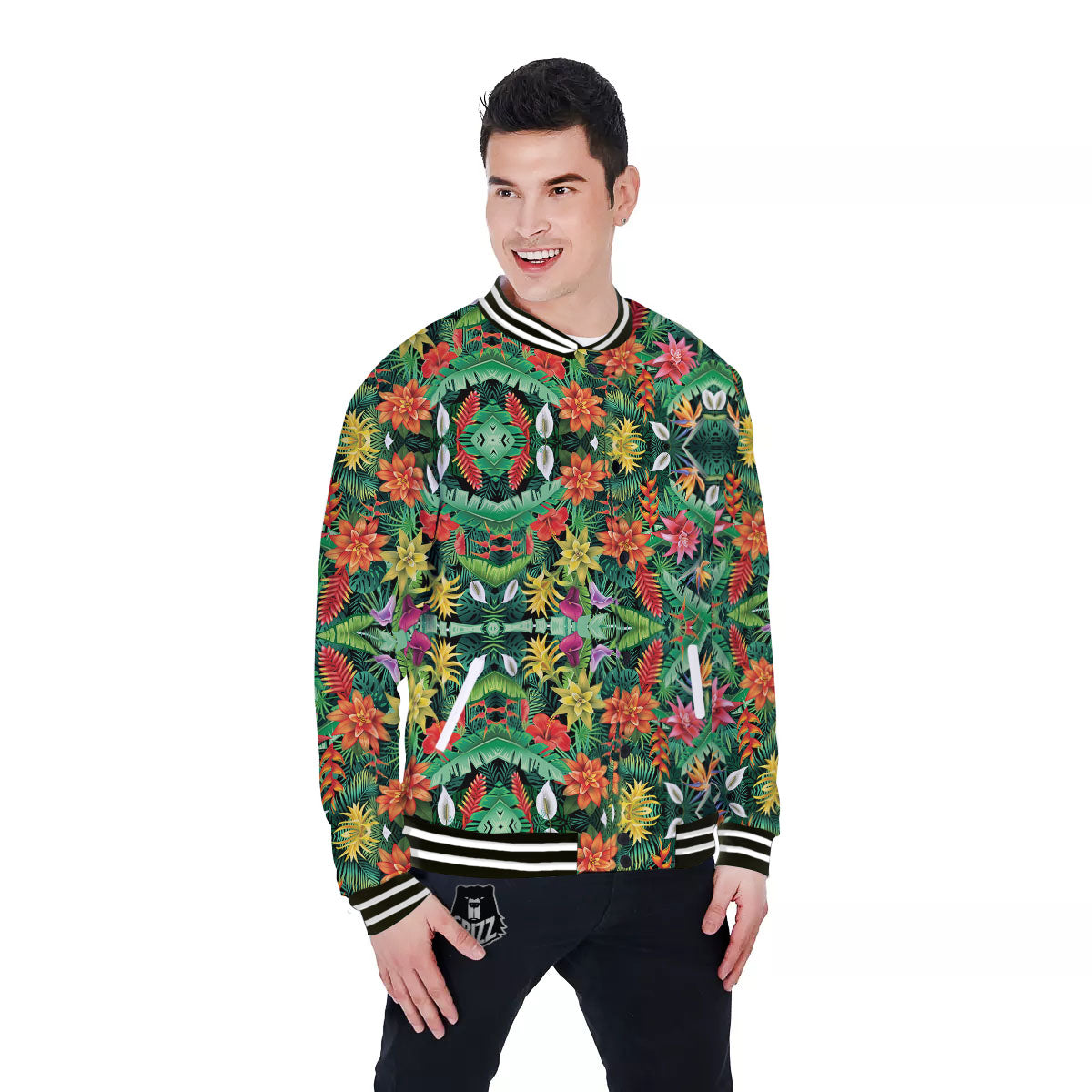 Flowers Hawaiian Floral Print Pattern Baseball Jacket-grizzshop