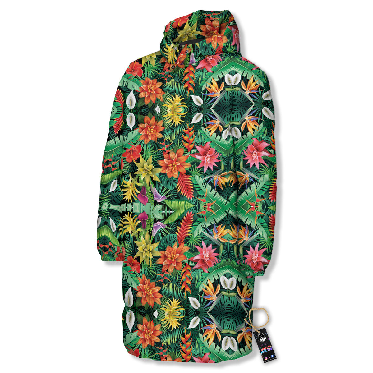 Flowers Hawaiian Floral Print Pattern Long Down Jacket-grizzshop