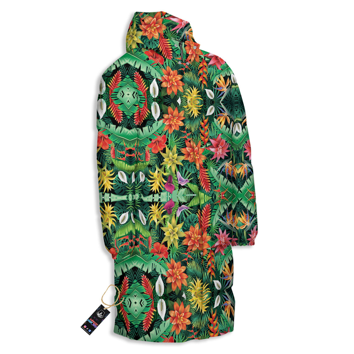 Flowers Hawaiian Floral Print Pattern Long Down Jacket-grizzshop