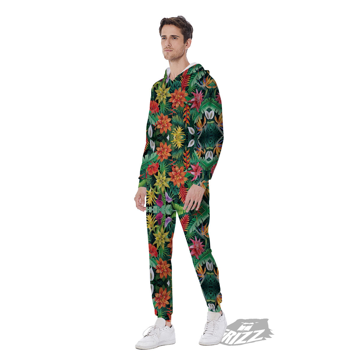 Flowers Hawaiian Floral Print Pattern Men's Jumpsuit-grizzshop