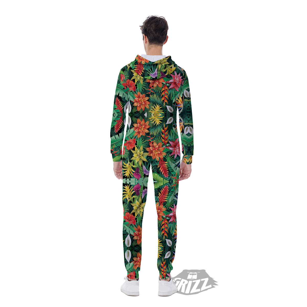 Flowers Hawaiian Floral Print Pattern Men's Jumpsuit-grizzshop