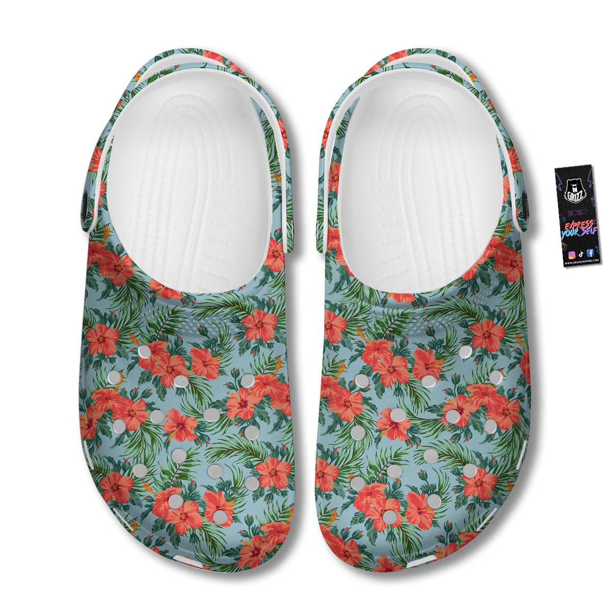 Flowers Hawaiian Hibiscus Print Pattern Clog-grizzshop