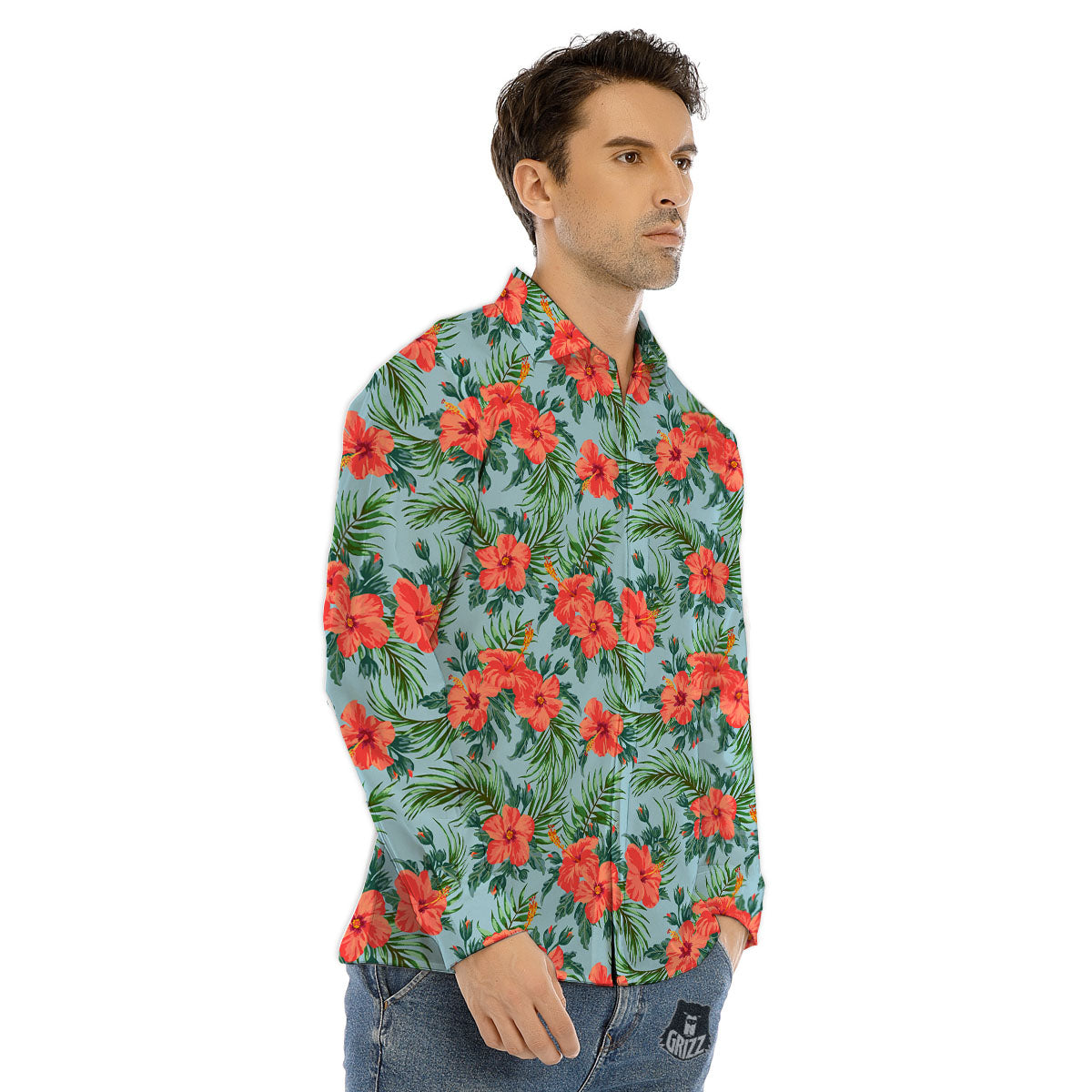 Flowers Hawaiian Hibiscus Print Pattern Men's Dress Shirts-grizzshop