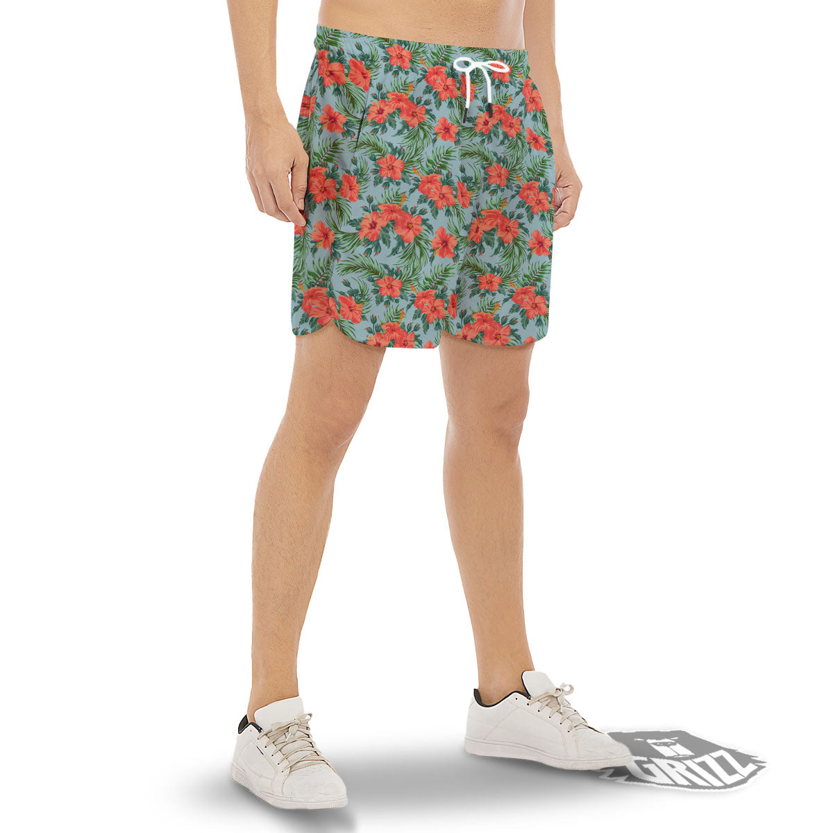 Flowers Hawaiian Hibiscus Print Pattern Men's Gym Shorts-grizzshop