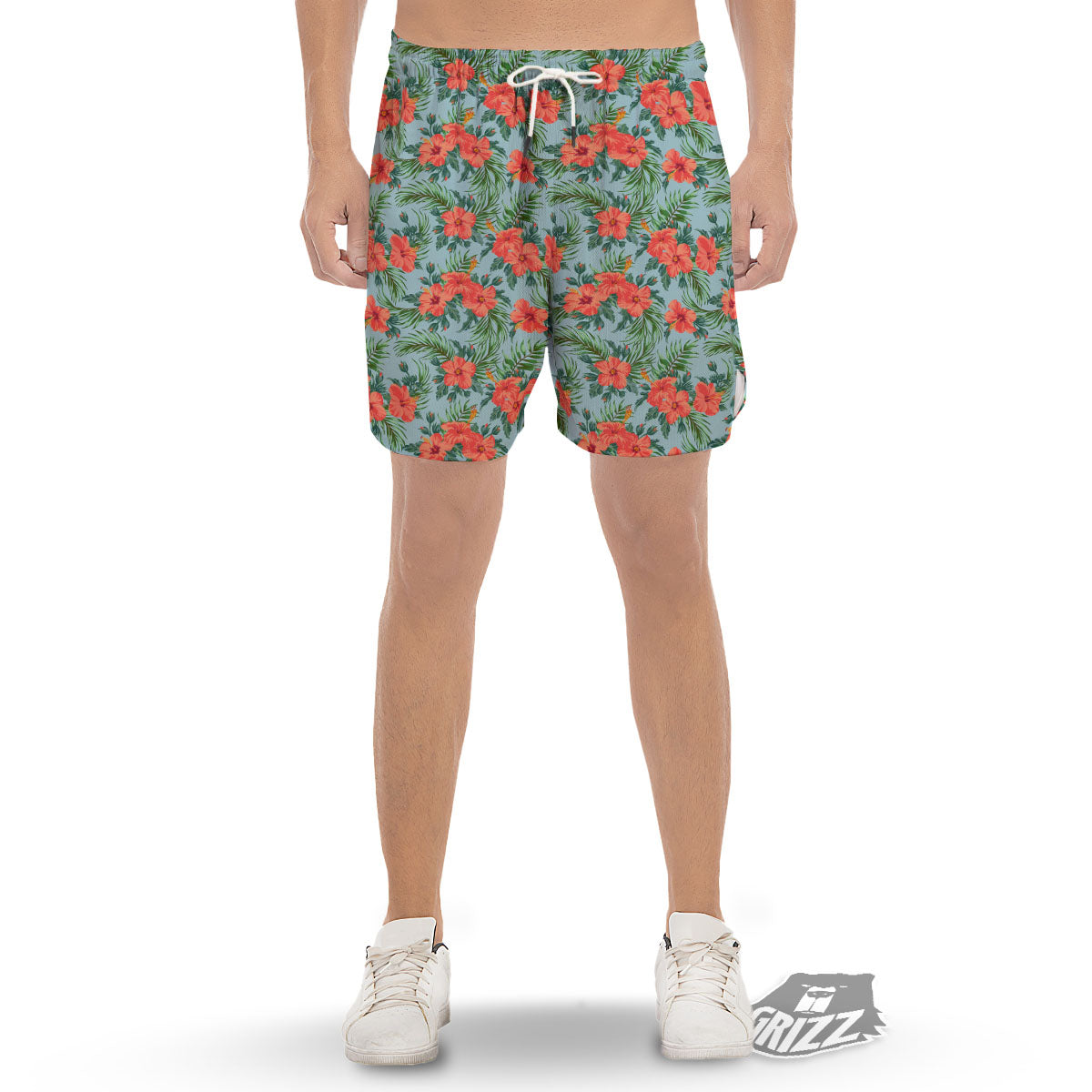 Flowers Hawaiian Hibiscus Print Pattern Men's Gym Shorts-grizzshop