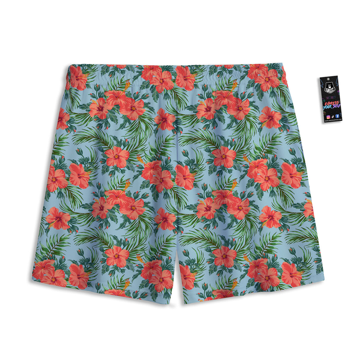 Flowers Hawaiian Hibiscus Print Pattern Mesh Shorts-grizzshop