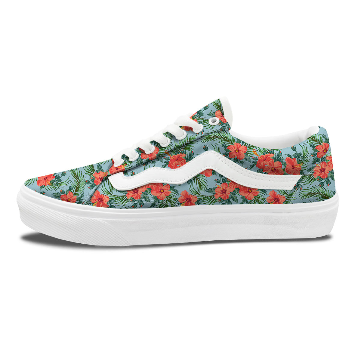 Flowers Hawaiian Hibiscus Print Pattern Skate Shoes-grizzshop