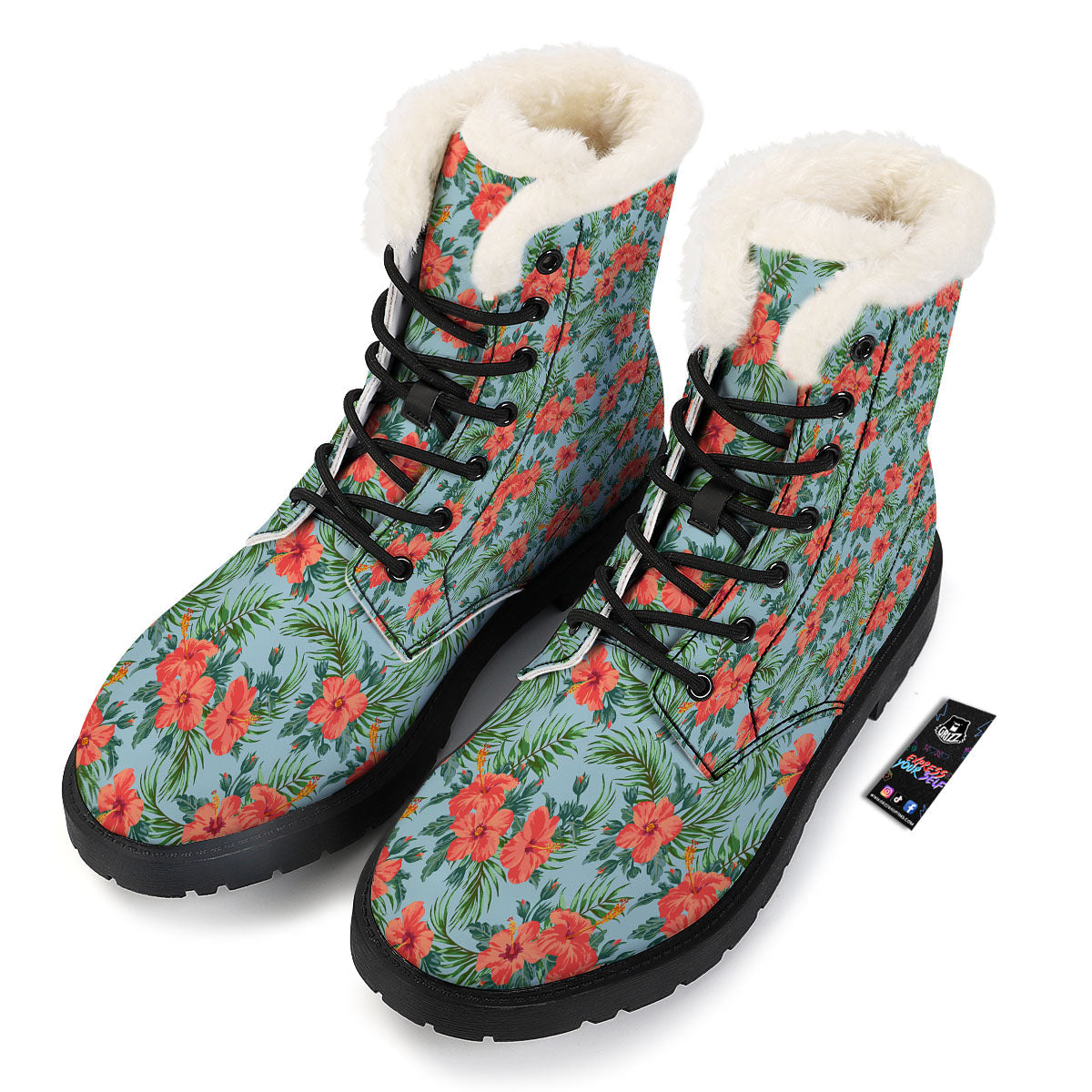 Flowers Hawaiian Hibiscus Print Pattern Winter Boots-grizzshop