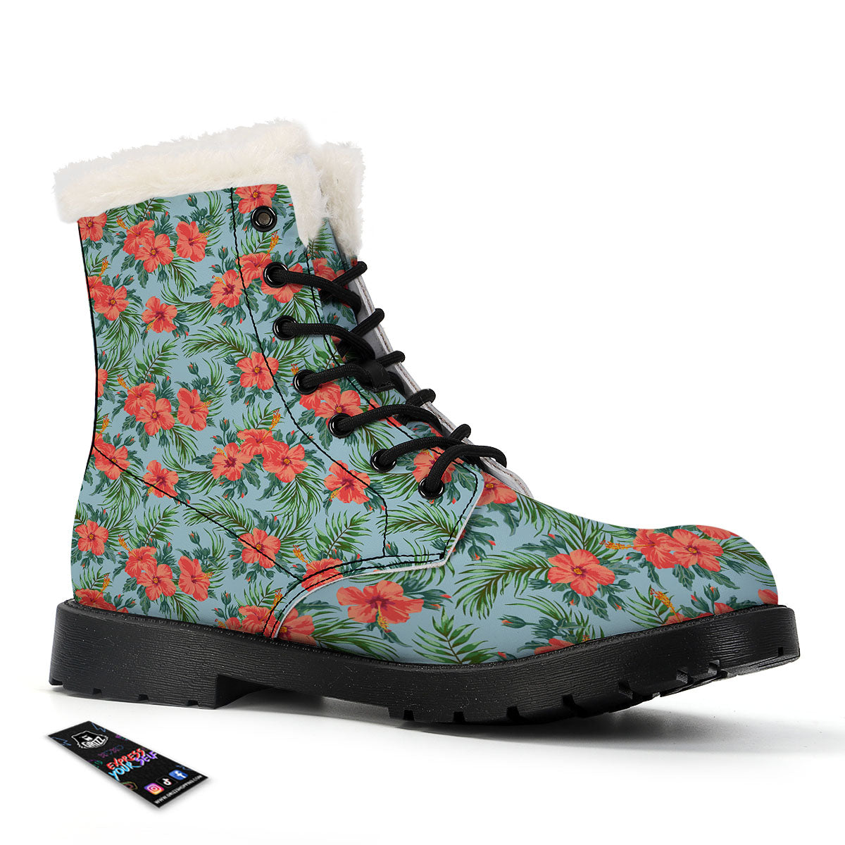 Flowers Hawaiian Hibiscus Print Pattern Winter Boots-grizzshop