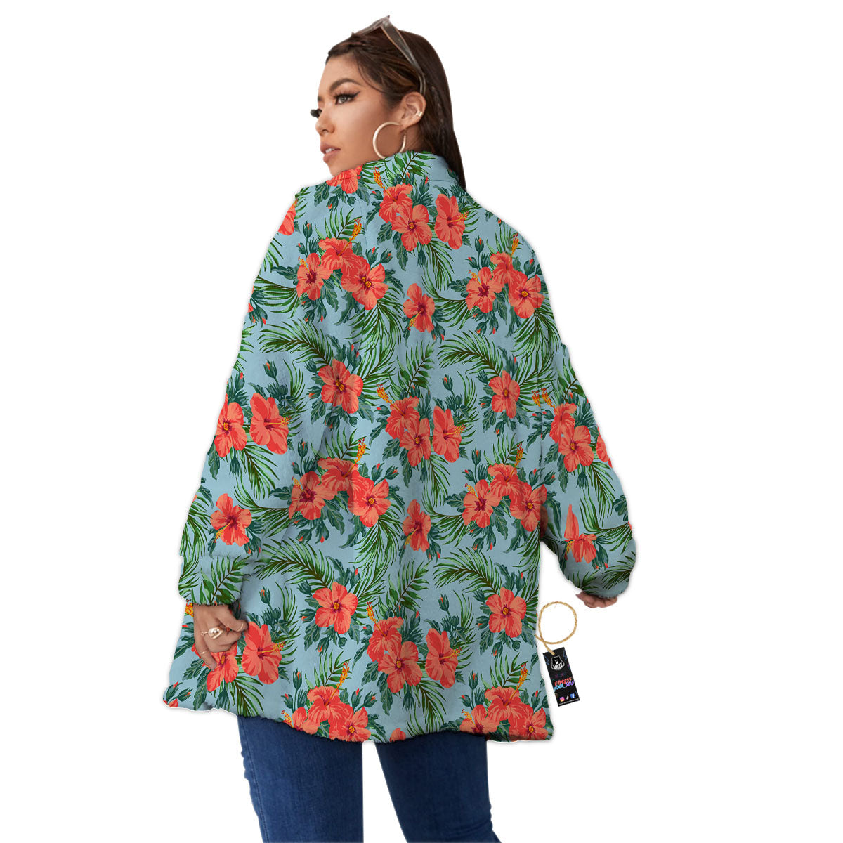 Flowers Hawaiian Hibiscus Print Pattern Women's Sherpa Jacket-grizzshop