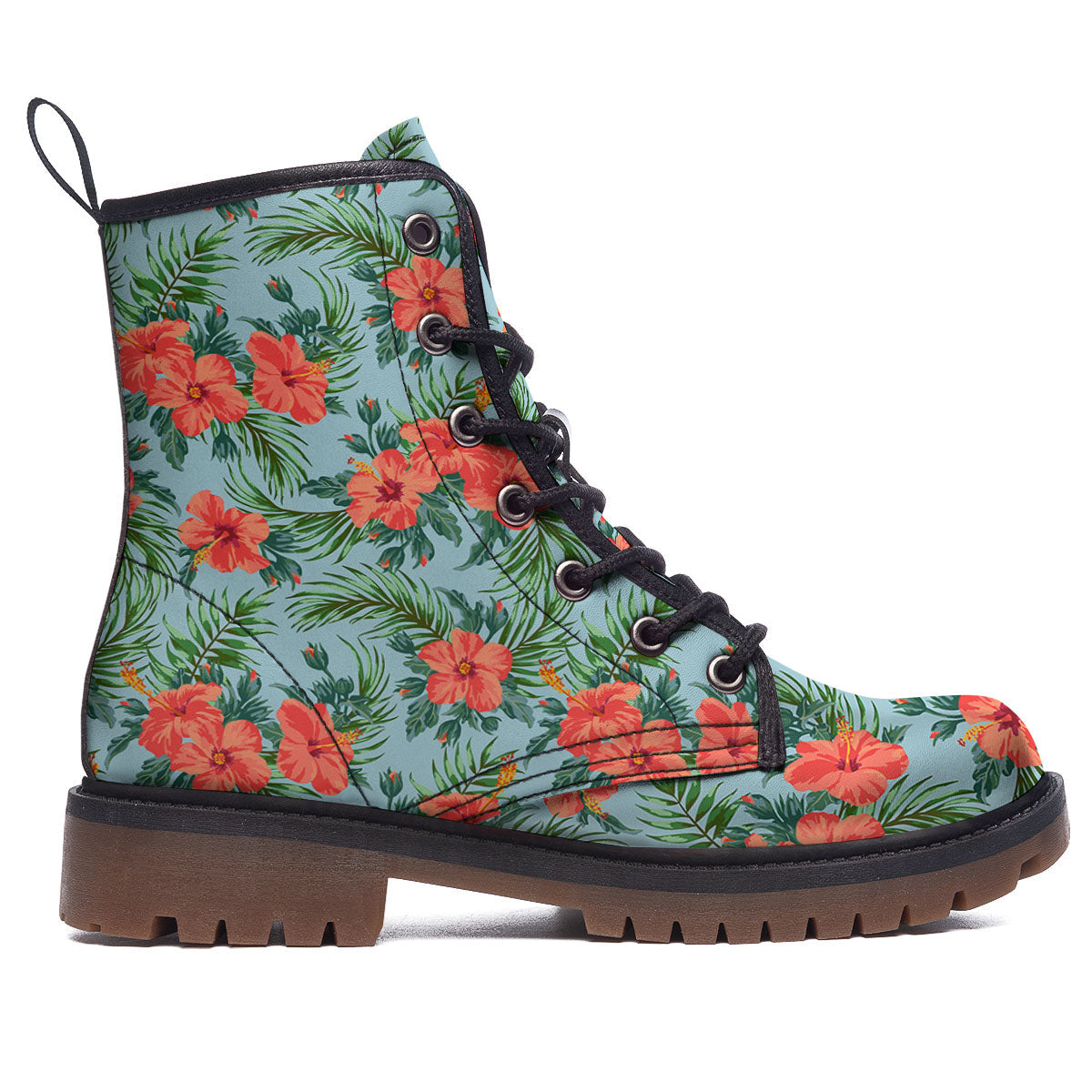Flowers Hawaiian Hibiscus Print Pattern Work Boots-grizzshop