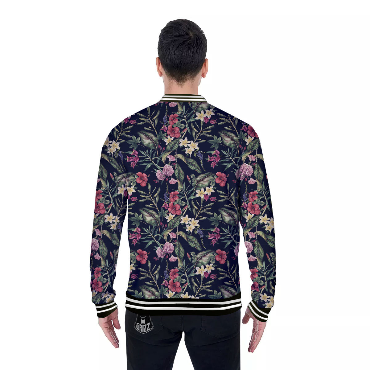 Flowers Hawaiian Tropical Print Pattern Baseball Jacket-grizzshop