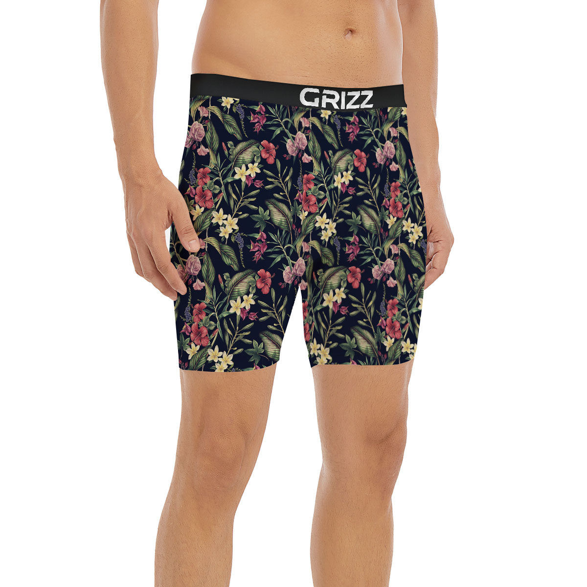 Flowers Hawaiian Tropical Print Pattern Boxer Briefs-grizzshop