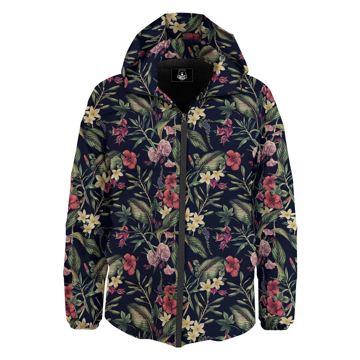 Flowers Hawaiian Tropical Print Pattern Down Jacket-grizzshop