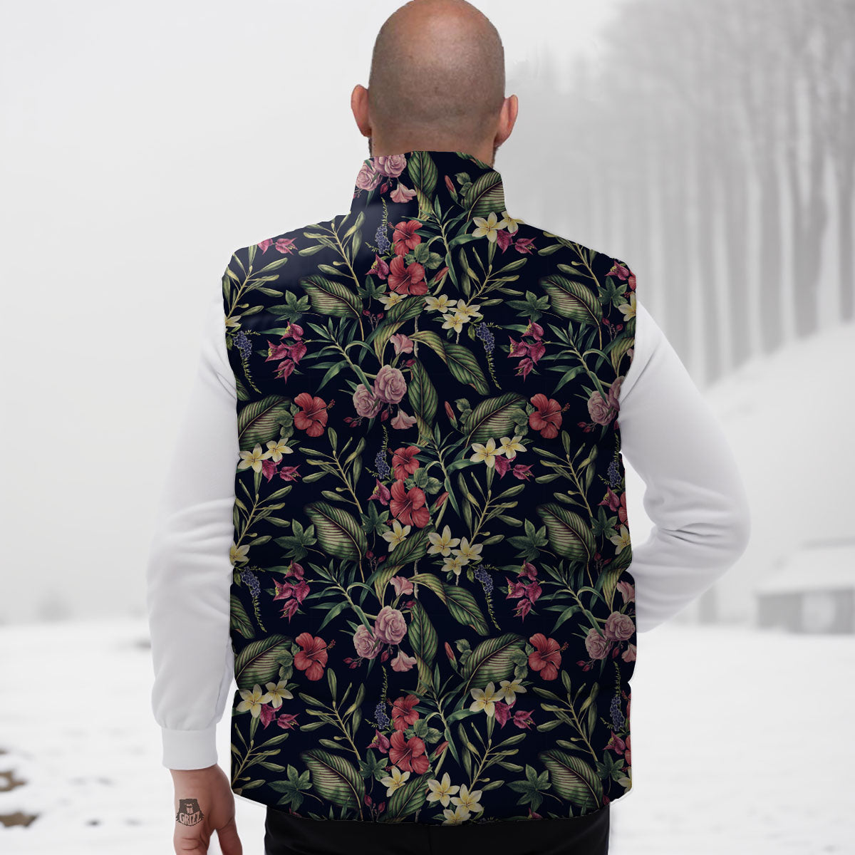 Flowers Hawaiian Tropical Print Pattern Down Vest-grizzshop