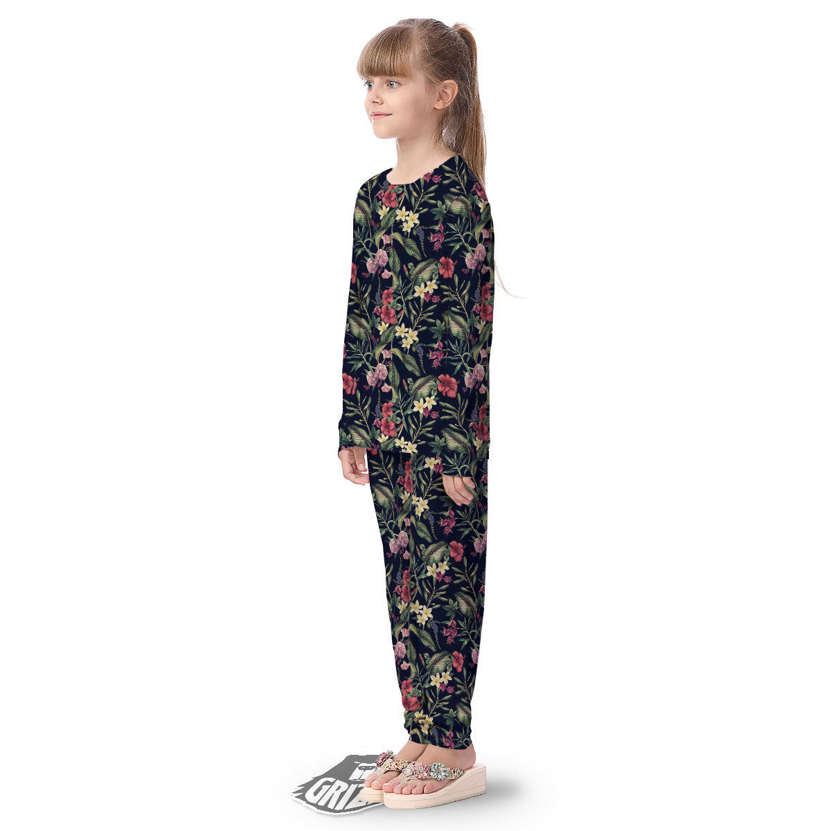 Flowers Hawaiian Tropical Print Pattern Kid's Pajamas-grizzshop