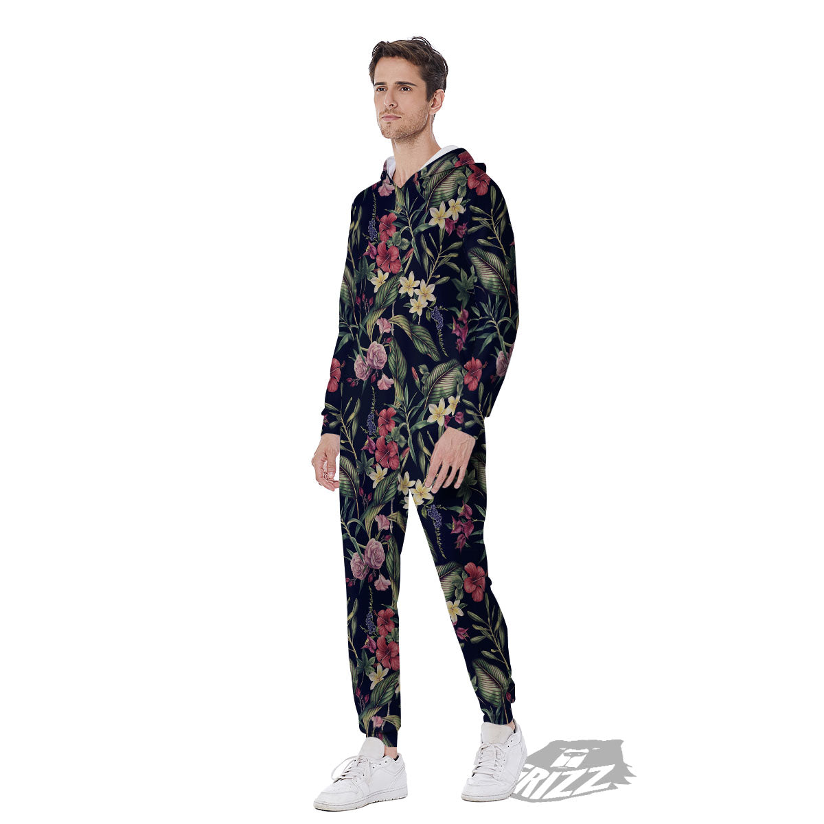 Flowers Hawaiian Tropical Print Pattern Men's Jumpsuit-grizzshop