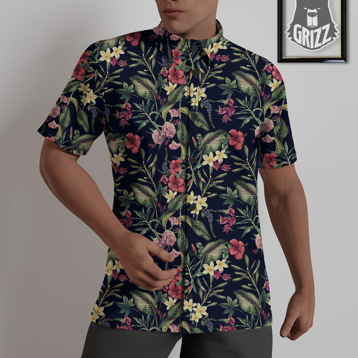 Flowers Hawaiian Tropical Print Pattern Untucked Shirts-grizzshop