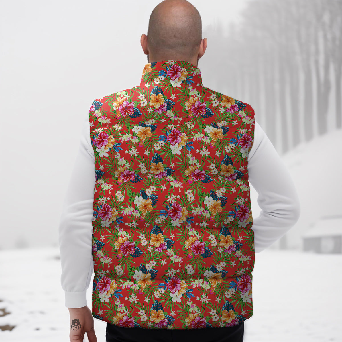 Flowers Hibiscus Colorful Print Pattern Down Vest-grizzshop