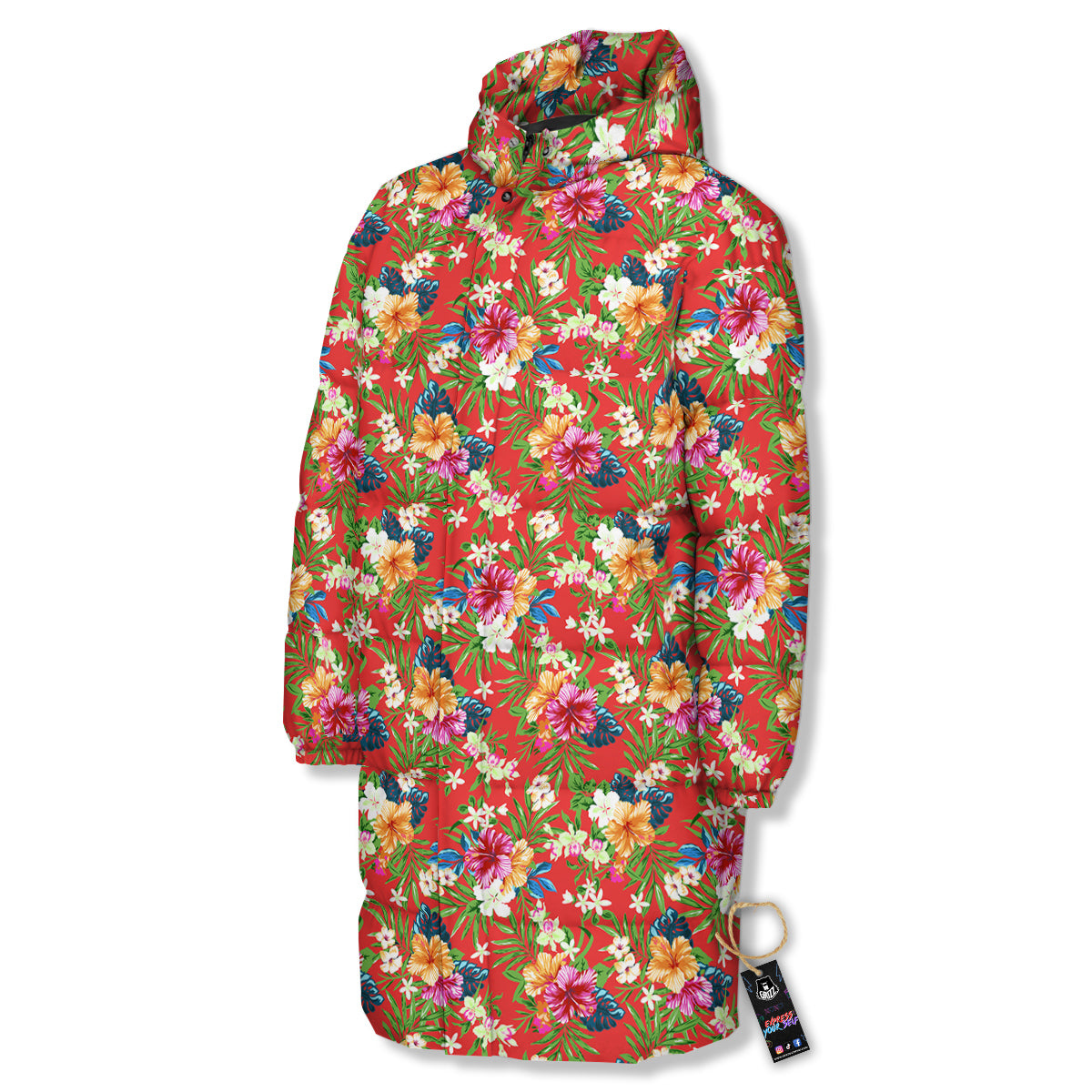 Flowers Hibiscus Colorful Print Pattern Long Down Jacket-grizzshop