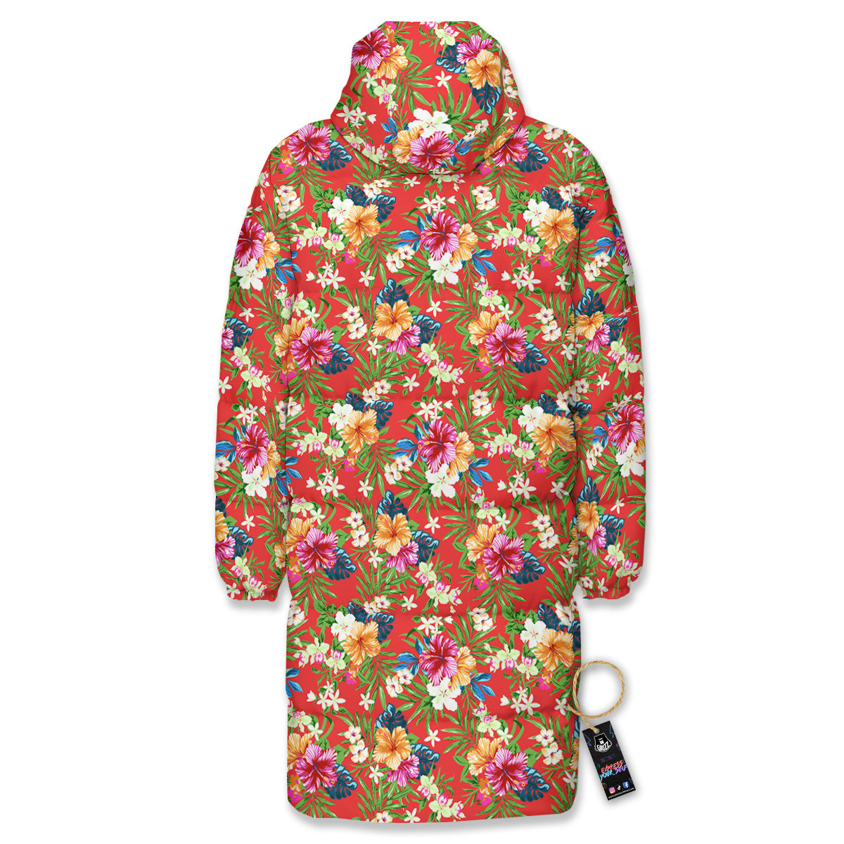Flowers Hibiscus Colorful Print Pattern Long Down Jacket-grizzshop