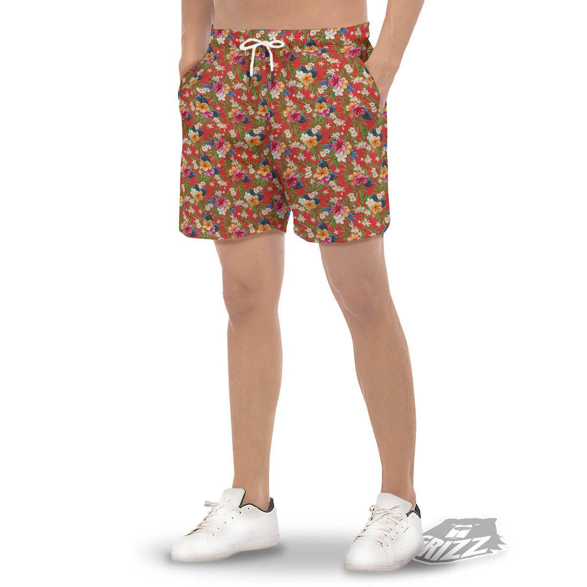 Flowers Hibiscus Colorful Print Pattern Men's Gym Shorts-grizzshop