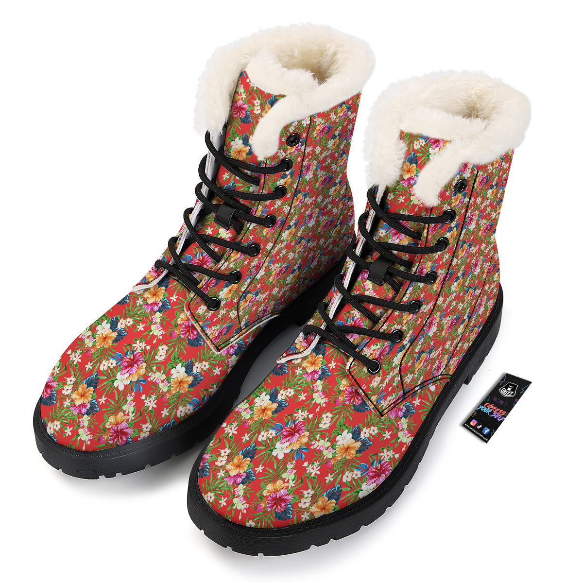 Flowers Hibiscus Colorful Print Pattern Winter Boots-grizzshop