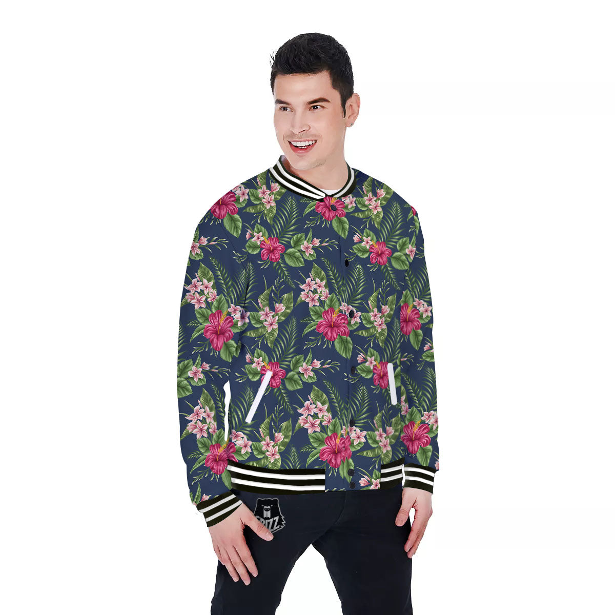 Flowers Hibiscus Plumeria Print Pattern Baseball Jacket-grizzshop