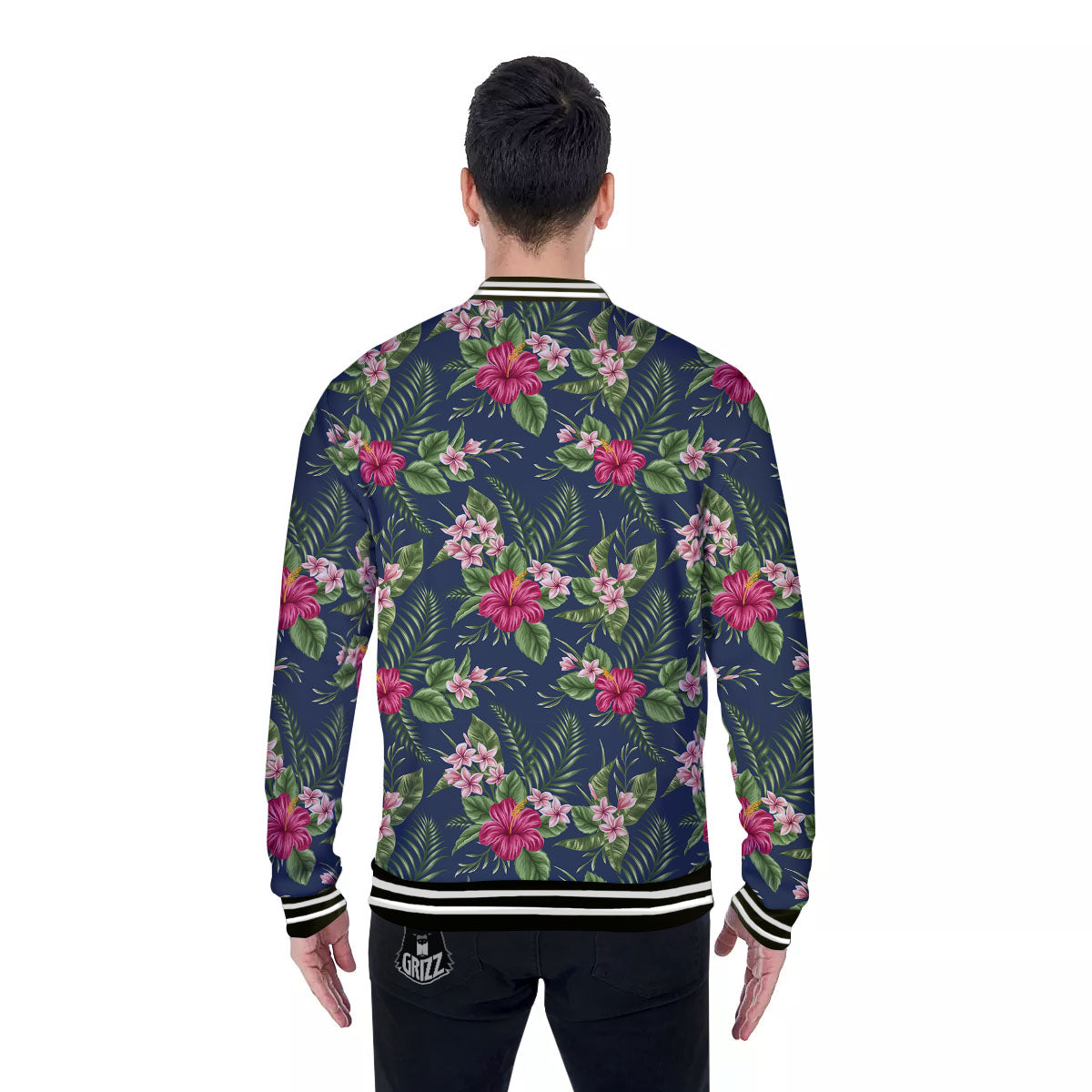 Flowers Hibiscus Plumeria Print Pattern Baseball Jacket-grizzshop