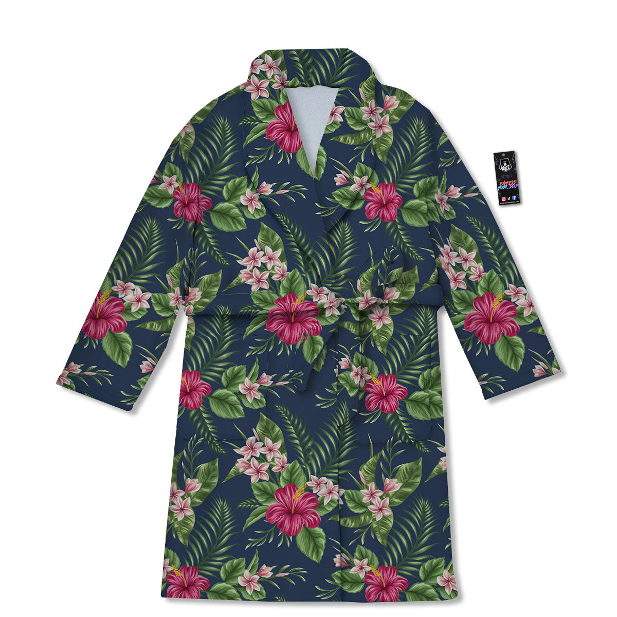 Flowers Hibiscus Plumeria Print Pattern Bathrobe-grizzshop