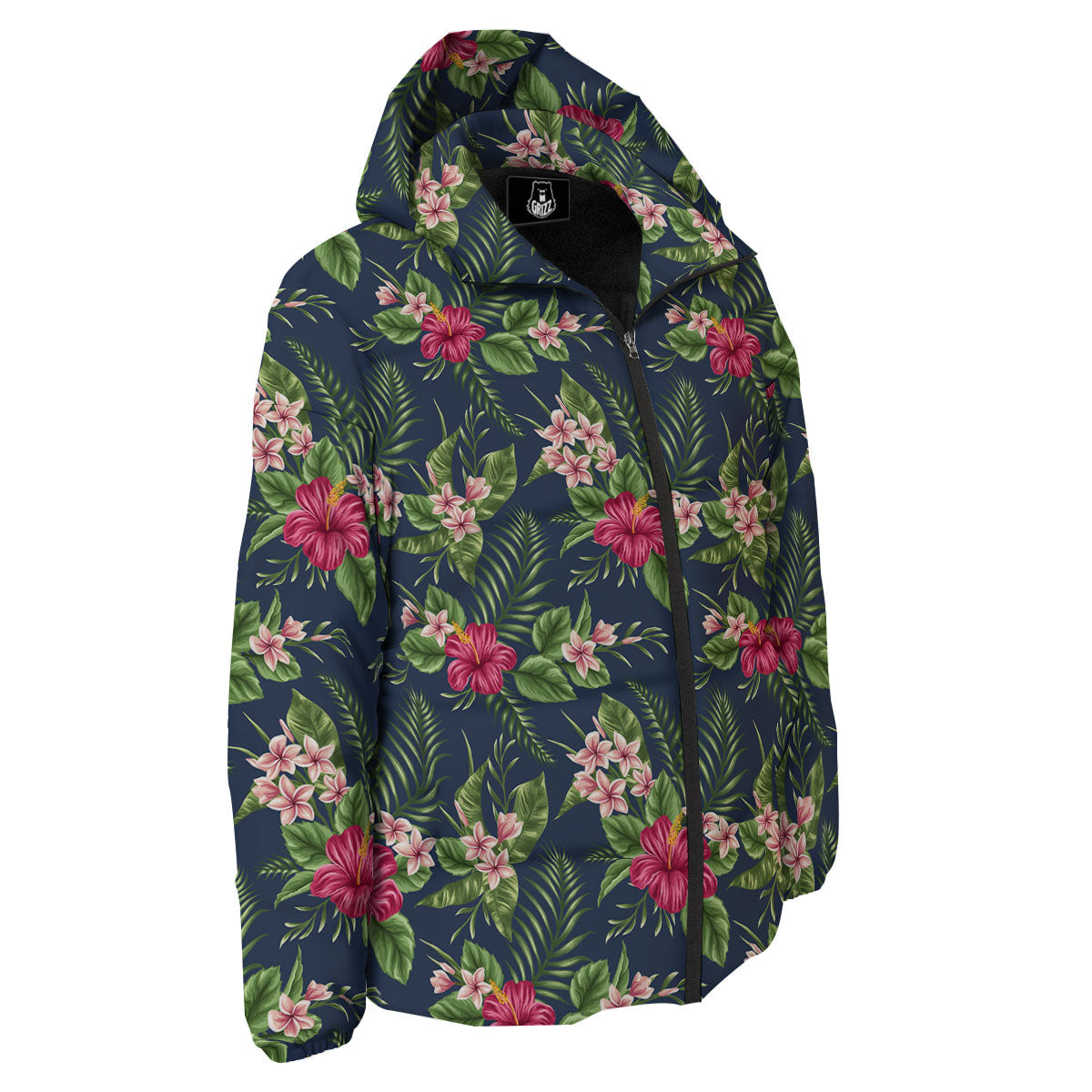 Flowers Hibiscus Plumeria Print Pattern Down Jacket-grizzshop
