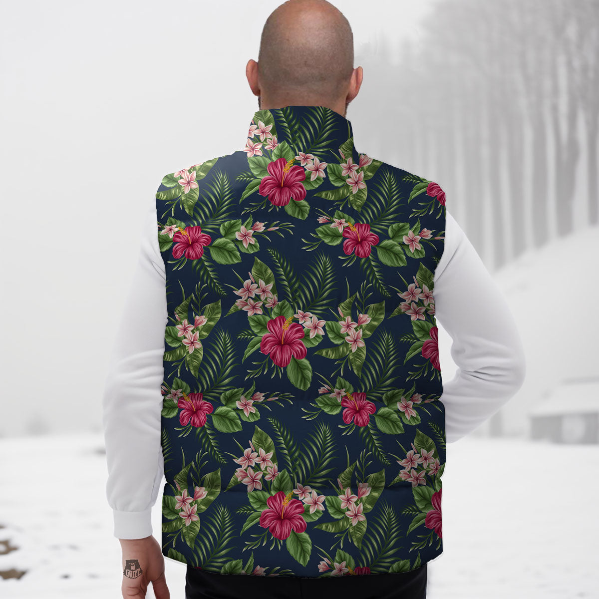 Flowers Hibiscus Plumeria Print Pattern Down Vest-grizzshop