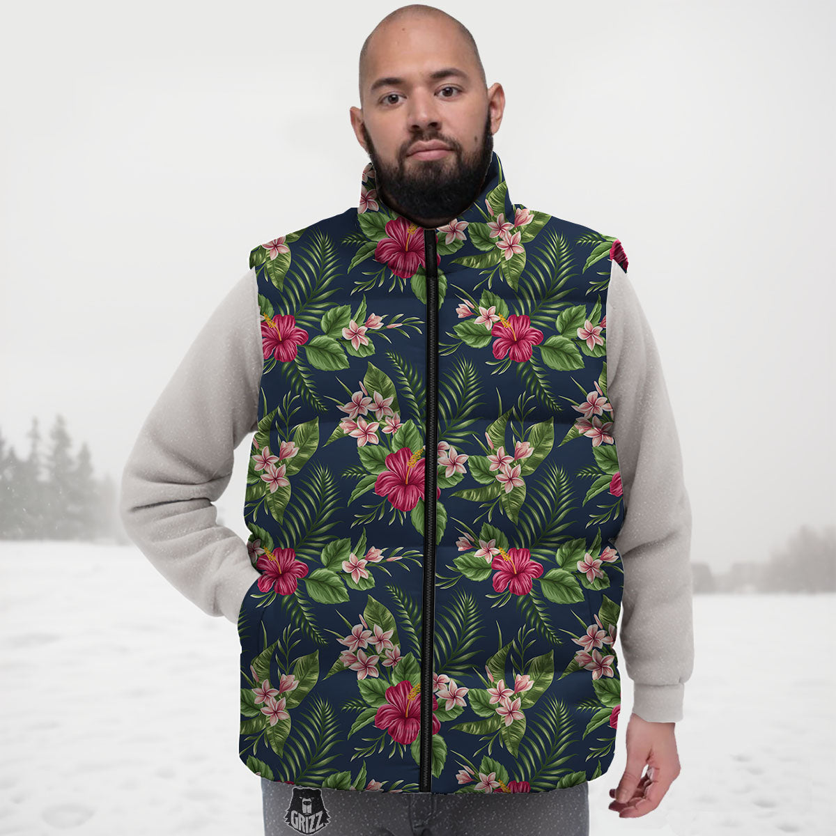 Flowers Hibiscus Plumeria Print Pattern Down Vest-grizzshop