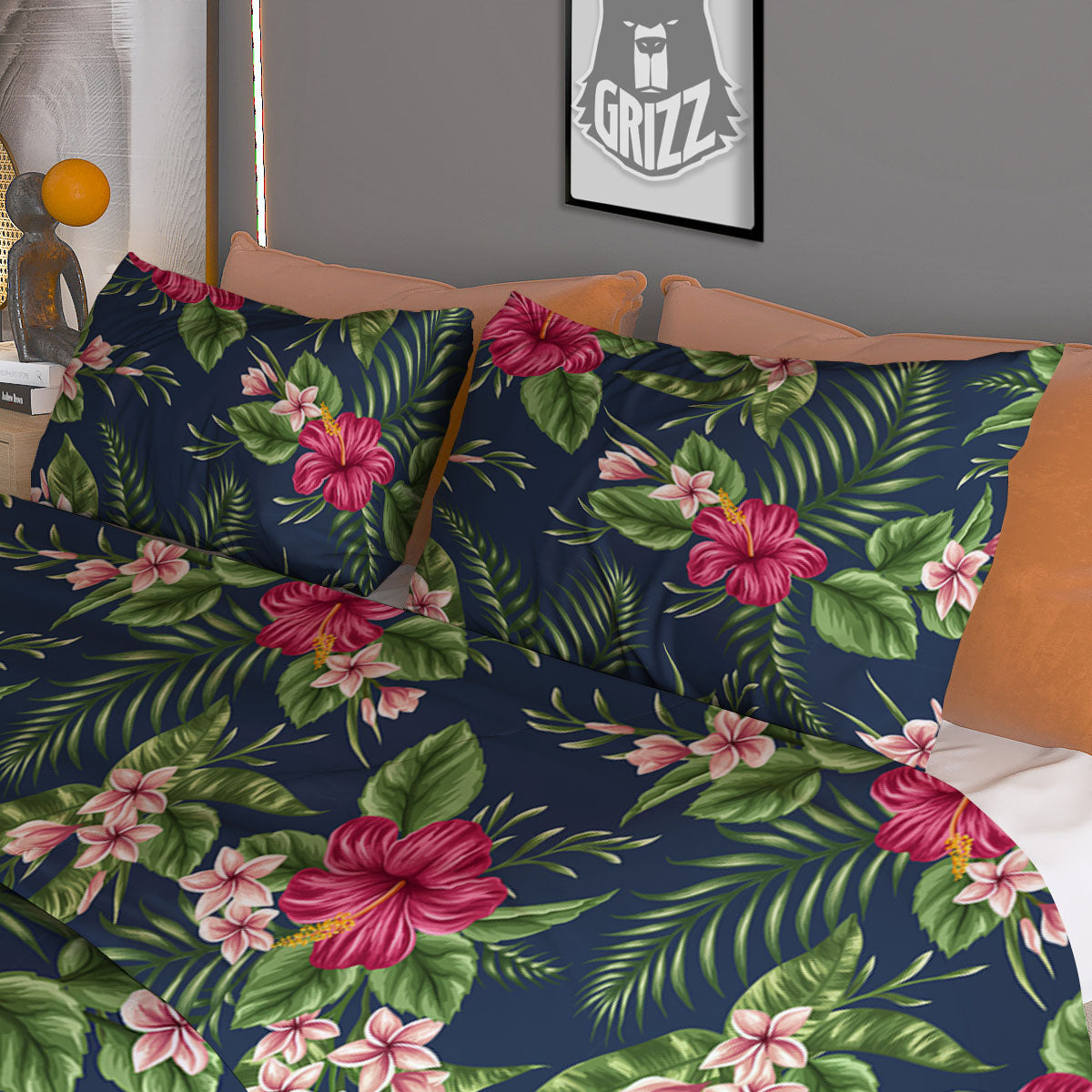 Flowers Hibiscus Plumeria Print Pattern Duvet Cover Bedding Set-grizzshop