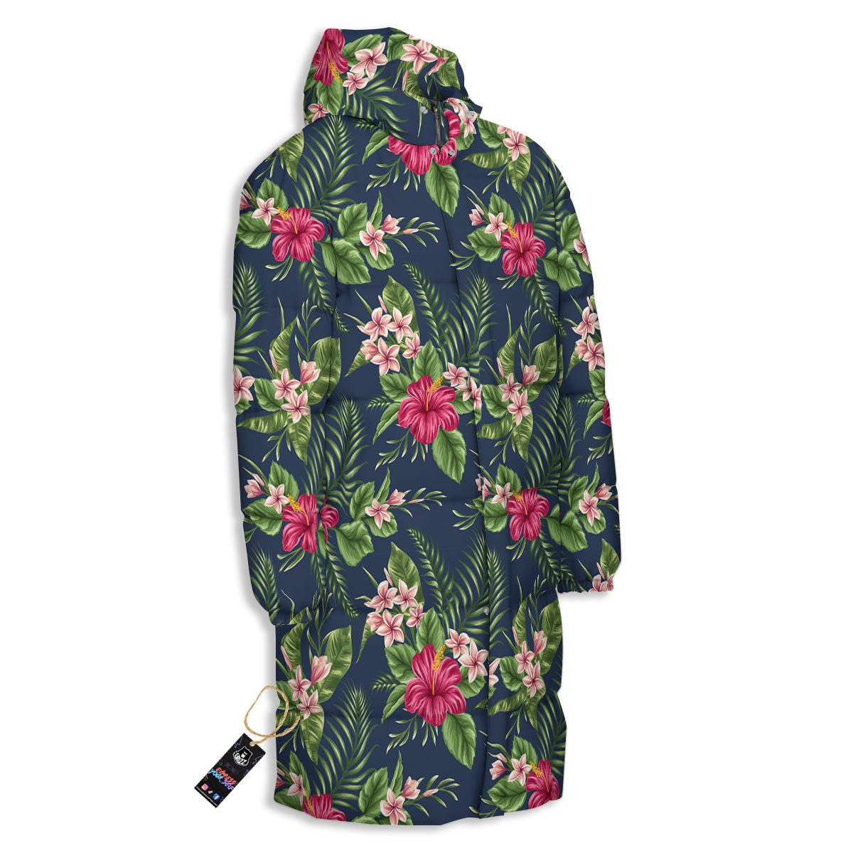 Flowers Hibiscus Plumeria Print Pattern Long Down Jacket-grizzshop