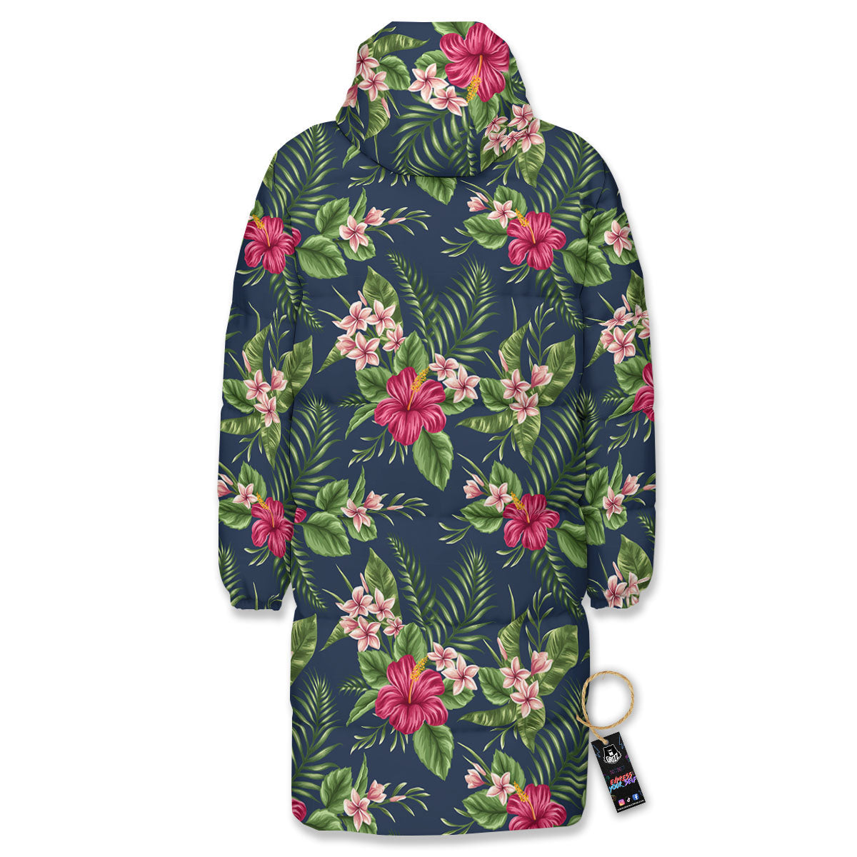 Flowers Hibiscus Plumeria Print Pattern Long Down Jacket-grizzshop