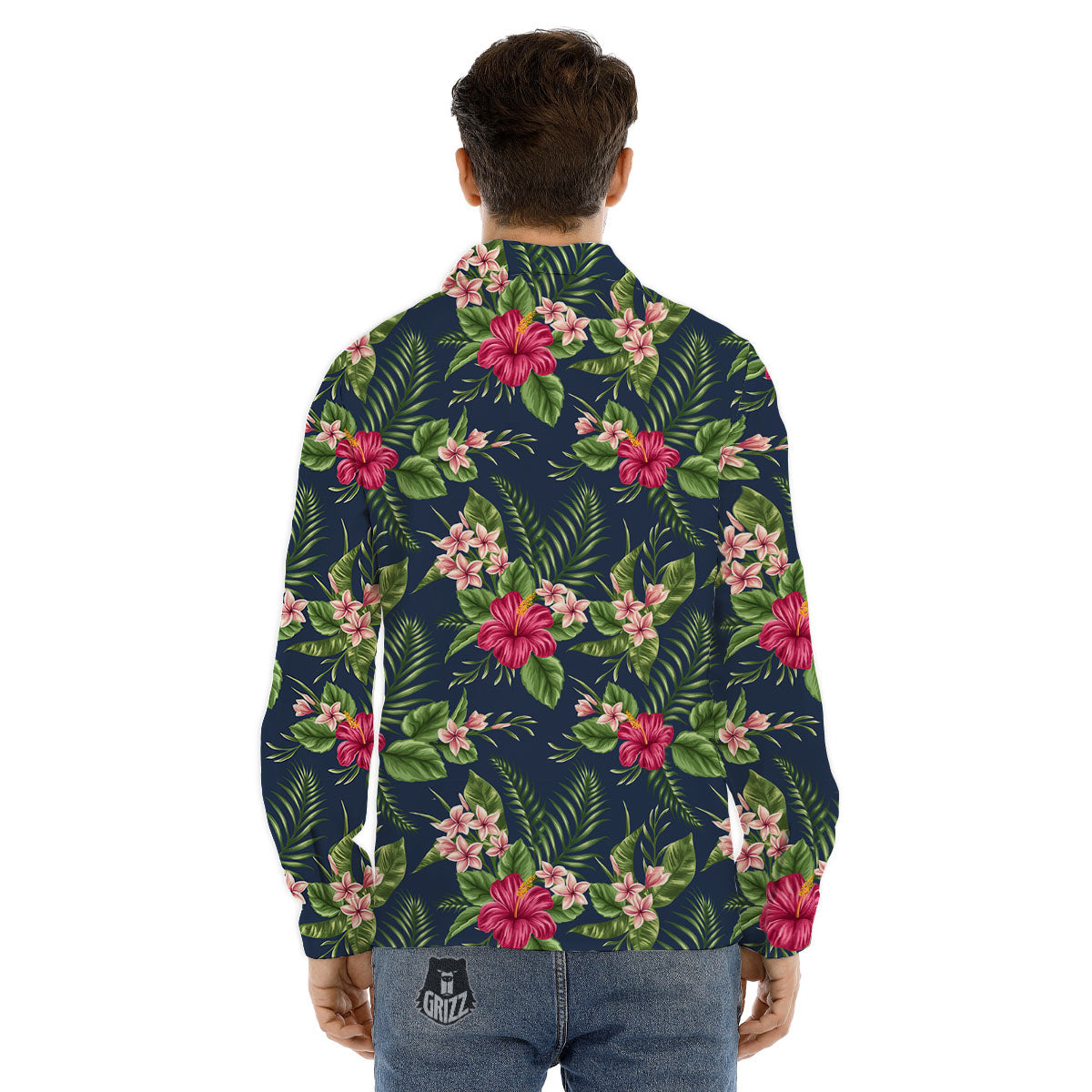 Flowers Hibiscus Plumeria Print Pattern Men's Dress Shirts-grizzshop