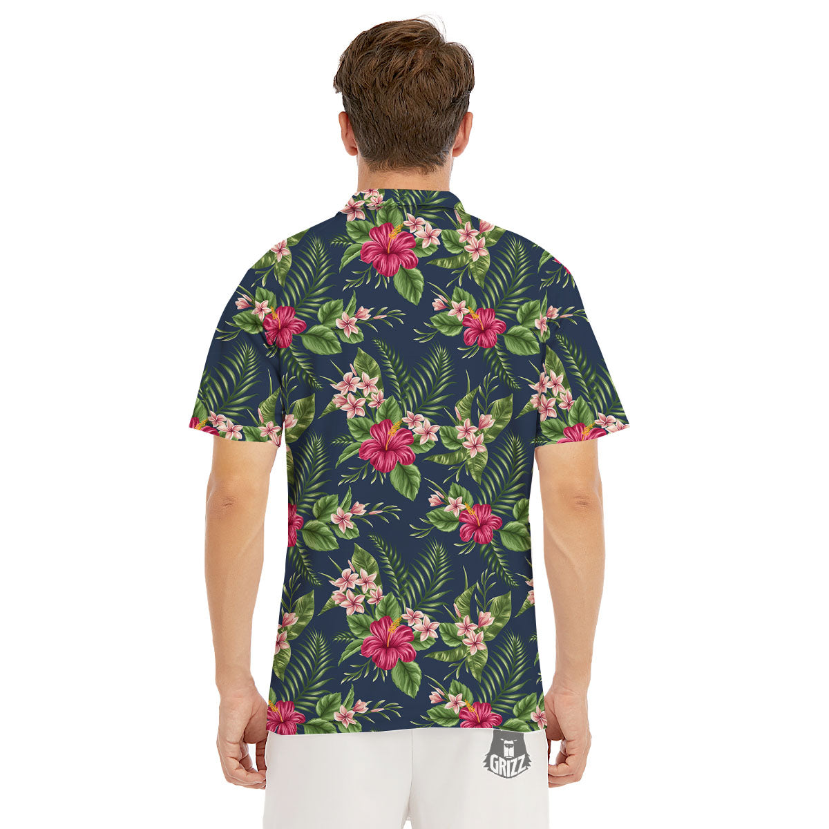 Flowers Hibiscus Plumeria Print Pattern Men's Golf Shirts-grizzshop