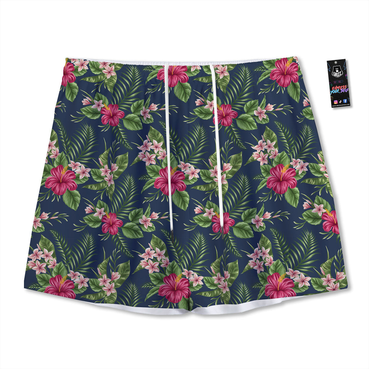Flowers Hibiscus Plumeria Print Pattern Mesh Shorts