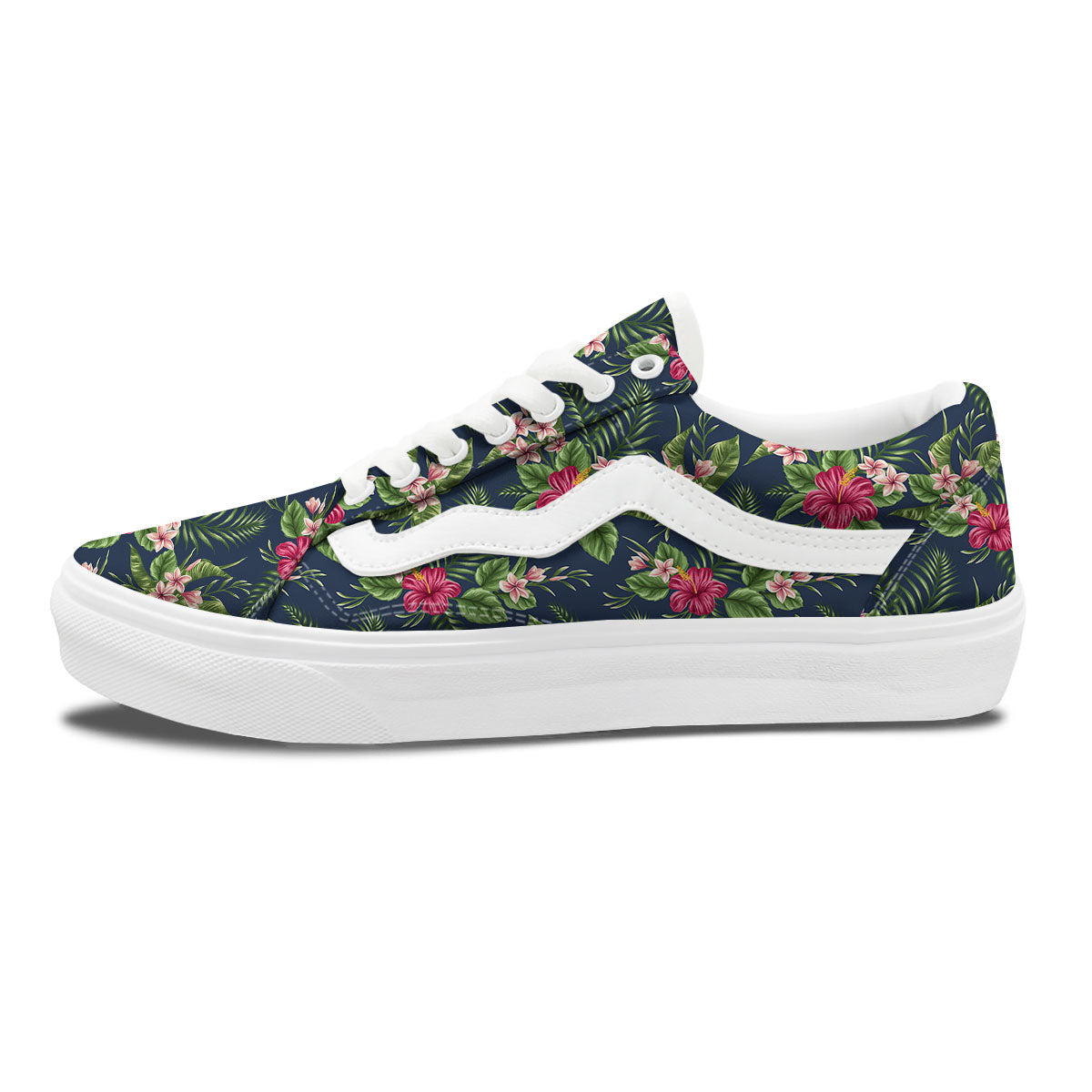 Flowers Hibiscus Plumeria Print Pattern Skate Shoes-grizzshop