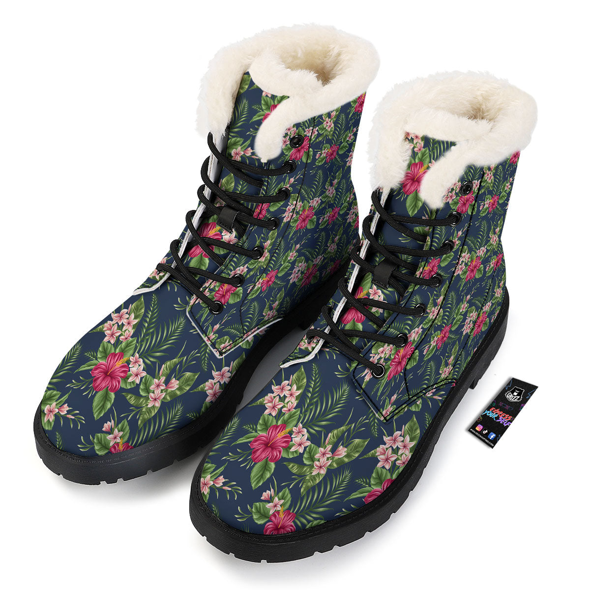 Flowers Hibiscus Plumeria Print Pattern Winter Boots-grizzshop