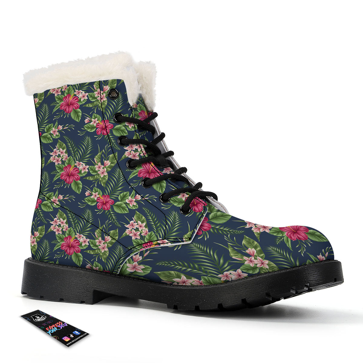 Flowers Hibiscus Plumeria Print Pattern Winter Boots-grizzshop