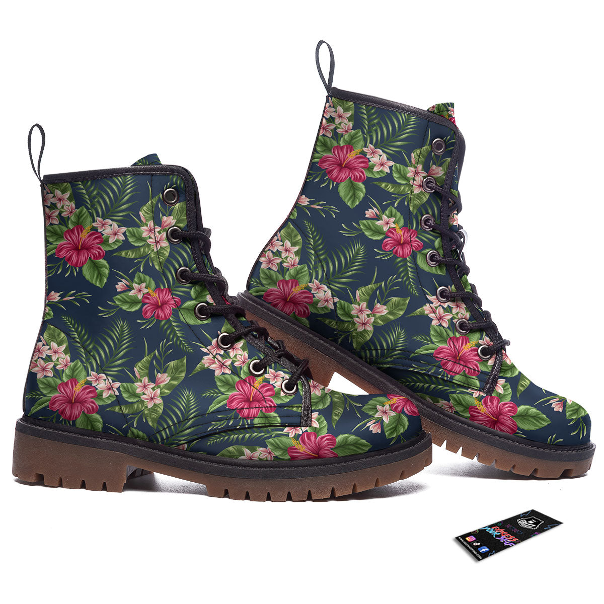 Flowers Hibiscus Plumeria Print Pattern Work Boots-grizzshop